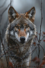 Aufkleber - Scene of a wolf with barbed wire coiling around its body, restricting its natural agility and freedom,
