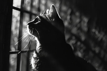 Aufkleber - Dynamic image of a cat with sharp barriers slicing through its silhouette, emphasizing its physical confinement,