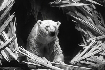 Aufkleber - Artistic depiction of a polar bear with sharp, abstract barriers weaving through its form, symbolizing its enclosure,