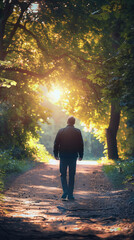 Wall Mural - A man stepping outside for a refreshing walk break