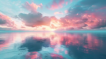 Wall Mural - A beautiful sunset over the ocean with pink and blue clouds