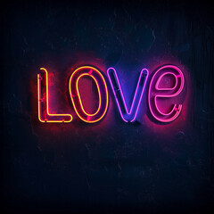 Wall Mural - A neon signboard-style image featuring the word 'Love' written in bright