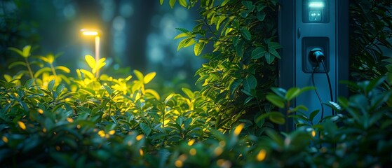 Wall Mural - A green forest with a light shining on it