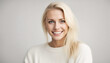 © abu - a young Swedish blonde and Caucasian woman with a sincere smile, isolated white background