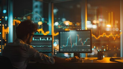 Poster - Businessperson reviewing gold price charts and graphs in a well-lit office space