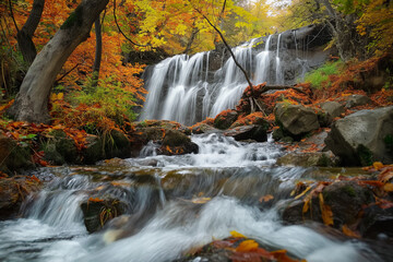 Wall Mural - waterfall surrounded by autumn foliage