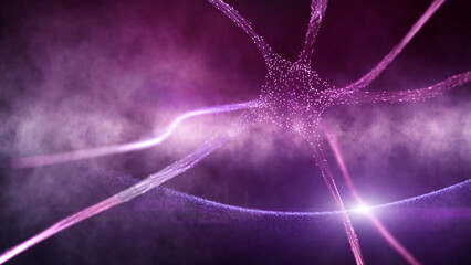 Poster - abstract neuron cell in the brain illustration on violet cosmos background.