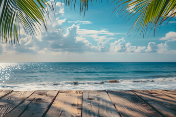 product displaying podium: beach with palm trees