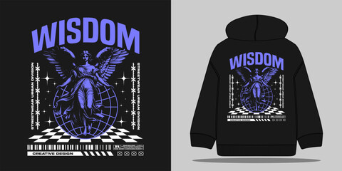 Graphic design ready to print. wisdom slogan typography with angel statue, vector illustration for streetwear graphic design, hoodie, and urban style design