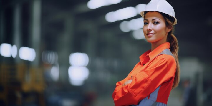 female engineer working at factory industry