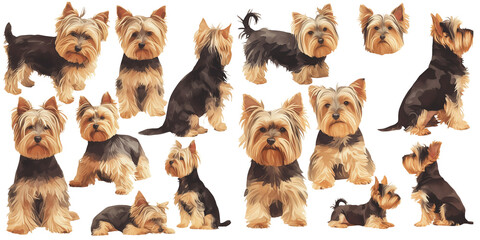Wall Mural - Yorkshire Terrier watercolor illustration clipart.