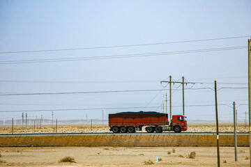 Jiuquan City, Gansu Province - Roads and power generation facilities in the Gobi Desert