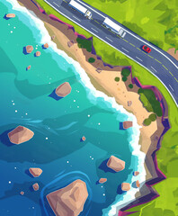 Wall Mural - aerial view of road by the coast