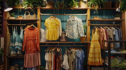 Poster - Captivate Shoppers with Seasonal Styles. A Visually Appealing Clothing Display in a Retail Store Spring and Summer Fashion