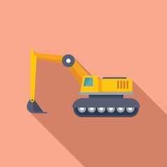 Wall Mural - Vector illustration of a yellow cartoonstyle excavator on a soft pink background