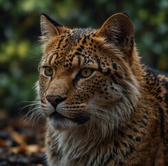 A wildcat leopard looking to the side in a close-up shot.