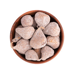 Wall Mural - dried baby figs in wooden bowl isolated, whole figs close-up