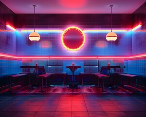 Neon Lit Vintage Diner Setting for Retro Product Showcasing