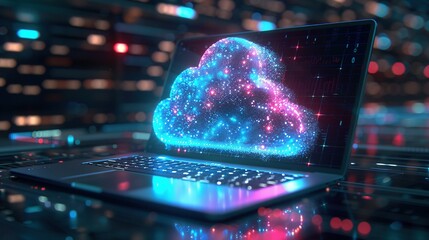 The Power of Cloud Computing. Transforming Industries and Customer Service. A Look into the Future. Futuristic cloud icon processing data. Modern technology 3D render