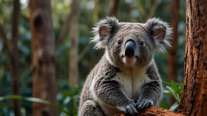 Wall Mural - Sitting Bear Cute Koala On Tree