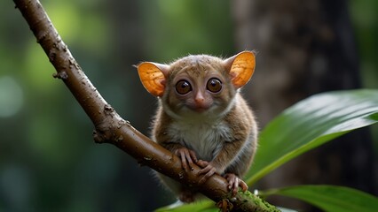 Wall Mural - Tarsier monkey Tarsius Syrichta on the tree in natural jungle environment