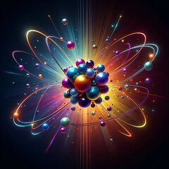 A vivid depiction of atomic structure with glowing orbs and dynamic energy lines representing quantum mechanics.. AI Generation