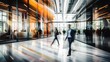 © Studicon - Blurred background of business people walking in a modern office interior. Generative AI.