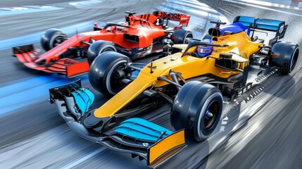 Wall Mural - Photograph the tension of a Formula 1 race in a snowstorm, showing the aerial view of cars maneuvering through the