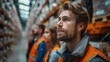 © DZMITRY - In a large modern logistics center, warehouse workers wearing safety vests engage in a group discussion.