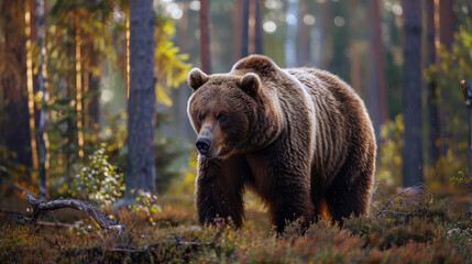 Wall Mural - A powerful and agile bear, with a beautiful, smooth fur, thriving in its wild environment.