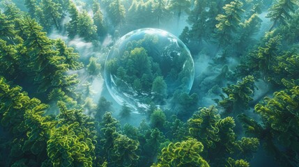 Canvas Print - World Environment Day. Aerial top view green forest with globe earth