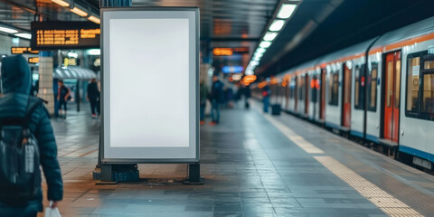 Canvas Print - empty white blank billboard in train station, Mock up white blank Billboard Media Advertising Poster template at train Station city street