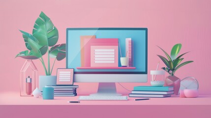 Aufkleber - A desktop computer placed on top of a desk, with a keyboard and mouse nearby. Generative AI