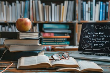Aufkleber - A laptop computer placed on top of a desk, showcasing an EdTech concept for online education and professional development. Generative AI