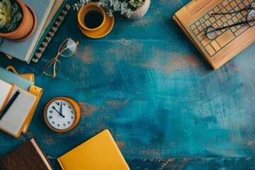 Aufkleber - A laptop computer sits open on a table next to a cup of coffee. Generative AI