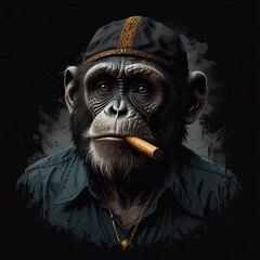 illustration of a monkey smoking a cigar. design for t-shirts, posters, stickers, web. generative ai