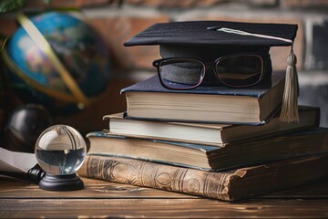 Aufkleber - A stack of books with a pair of glasses placed on top of them. Generative AI