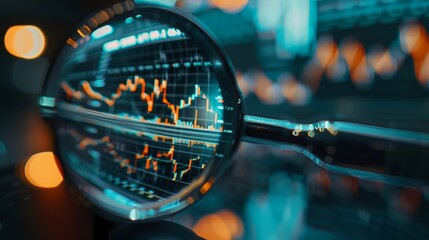 Wall Mural - Detailed close-up of a magnified section of a stock graph, showcasing the subtle variations in market trends and fluctuations, captured in high-definition clarity.