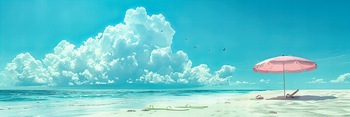 Wall Mural - Vintage Styled Seascape, Tranquil Beach with Blue Waters under Sunny Sky, Perfect Holiday Destination