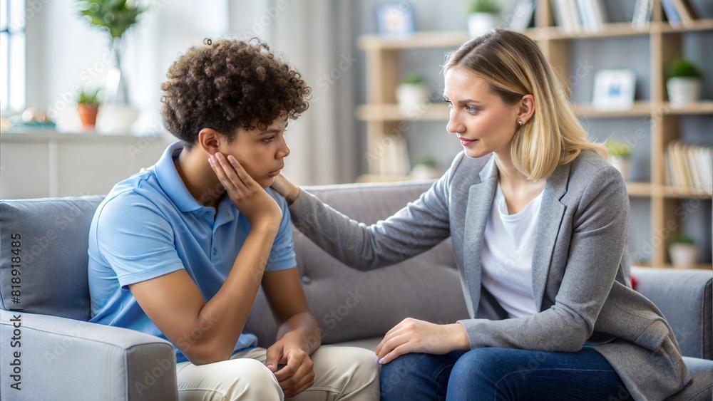 Counselor Supporting Teenager – 16:9: A counselor providing emotional ...