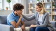 © N7 - Counselor Supporting Teenager – 16:9: A counselor providing emotional support to a teenager, representing mental health and guidance.