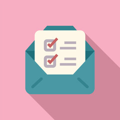 Poster - Modern vector illustration featuring a stylized envelope with a completed checklist, on a pink background