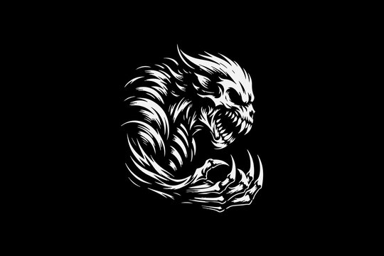 angry Monster beast with skeleton body vector design