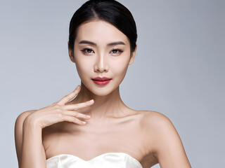 asian woman in a white dress posing for a picture