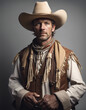 © abu - portrait of an American cowboy in traditional clothes, isolated white background