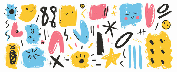 Fun set of colorful abstract line doodle shapes for children or party celebrations.