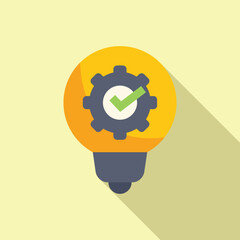 Sticker - Illustration of an effective solution concept with lightbulb, cogwheel, and checkmark for successful implementation and creative problem solving in business, management, and productivity