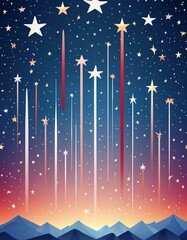 Wall Mural - Night sky with multiple shooting stars streaking across, leaving trails of light