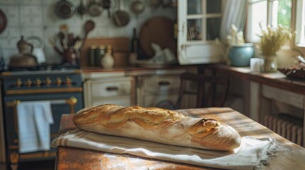 Wall Mural - freshly baked bread on the table. Selective focus