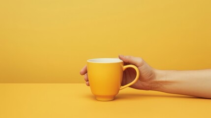 coffee cup and hand, solid background and copy space area